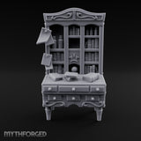 Scroll-Pinned Fleur-Carved Scholar's Bureau Bookcase