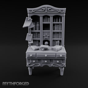 Scroll-Pinned Fleur-Carved Scholar's Bureau Bookcase