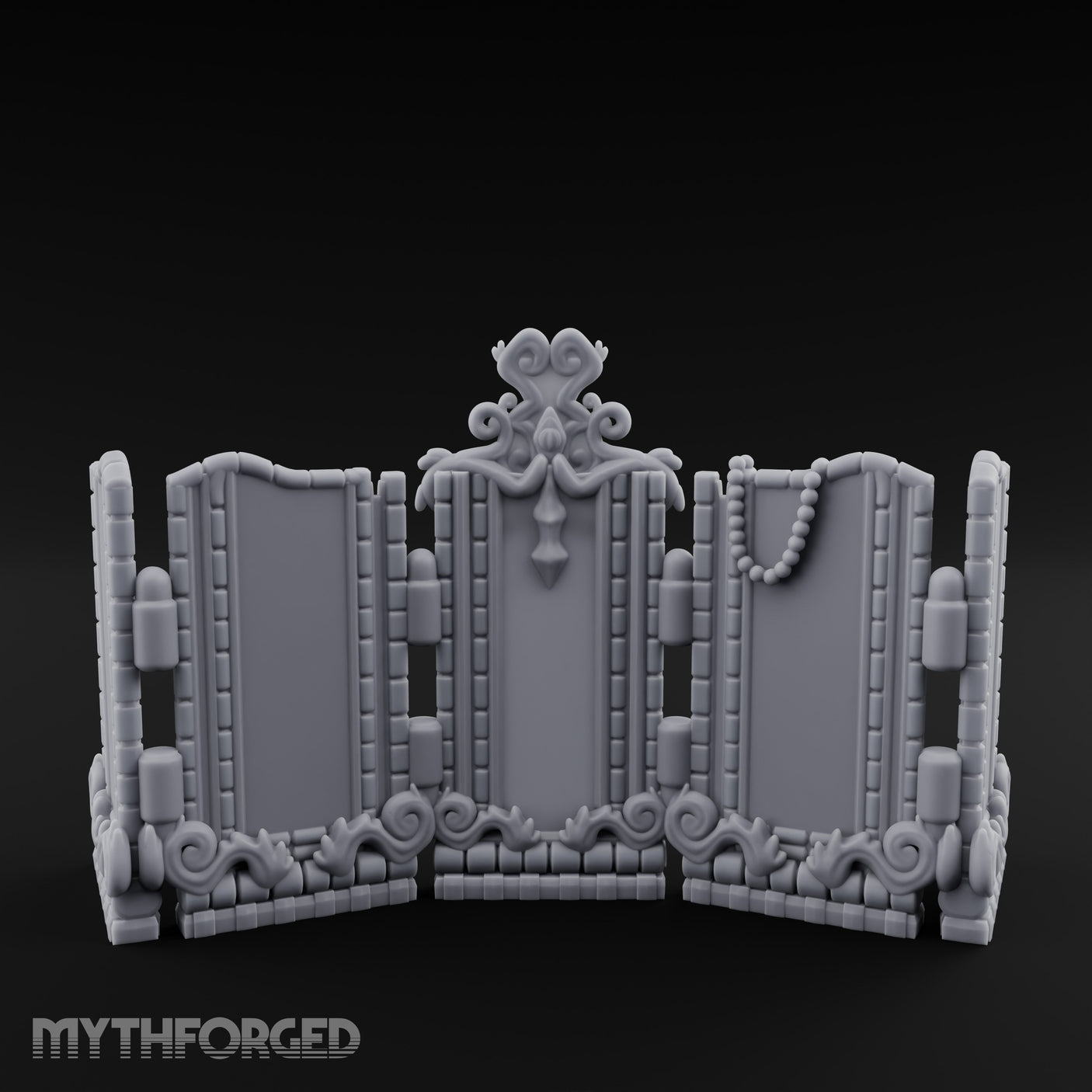 Scroll-Topped Bead-Draped Noble Folding Screen Miniature for Dungeons and Dragons, Pathfinder or other TTRPGs