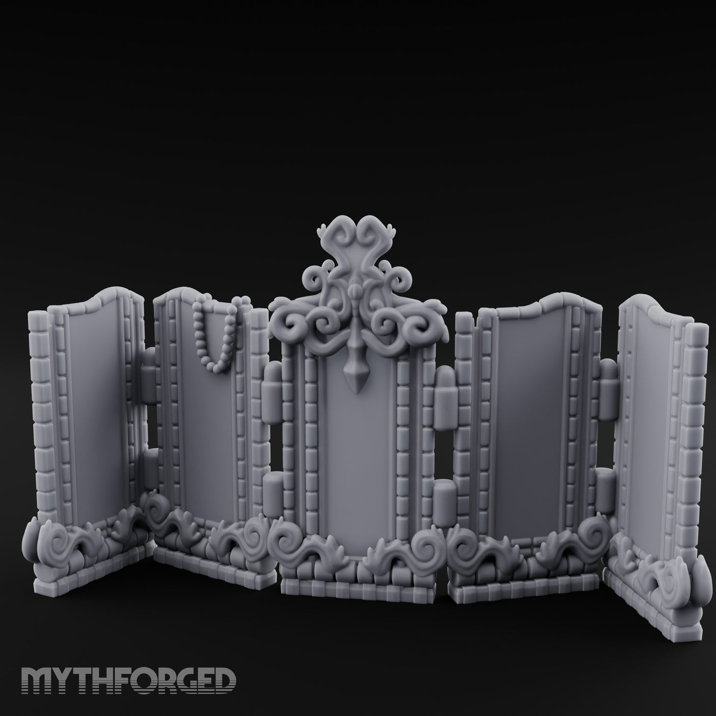 Scroll-Topped Bead-Draped Noble Folding Screen Miniature for Dungeons and Dragons, Pathfinder or other TTRPGs