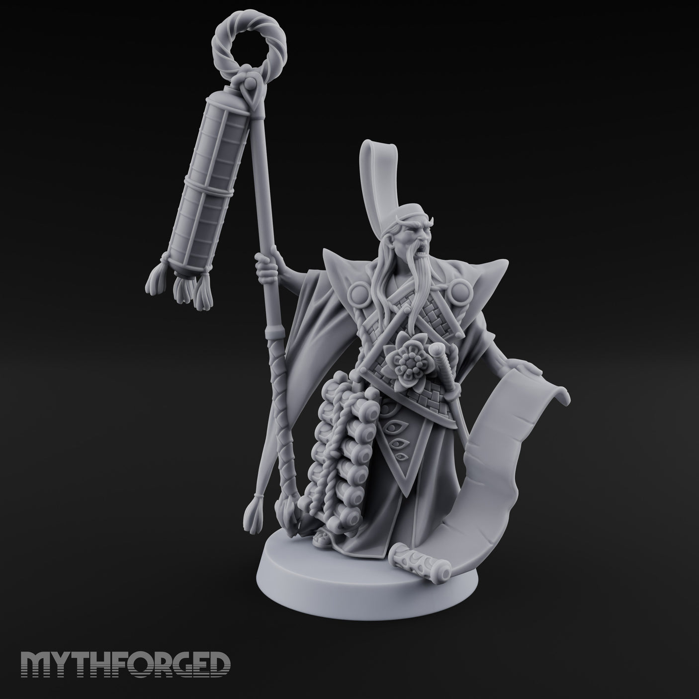 Scroll Unfurling Human Thunder Mage Miniature for Dungeons and Dragons, Pathfinder or other TTRPGs