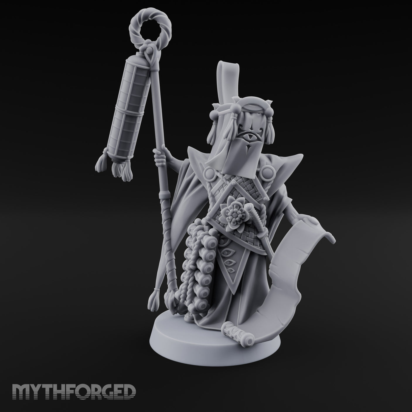 Scroll Unfurling Human Thunder Mage Miniature for Dungeons and Dragons, Pathfinder or other TTRPGs