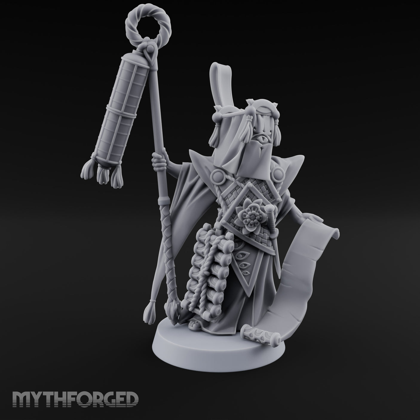 Scroll Unfurling Human Thunder Mage Miniature for Dungeons and Dragons, Pathfinder or other TTRPGs