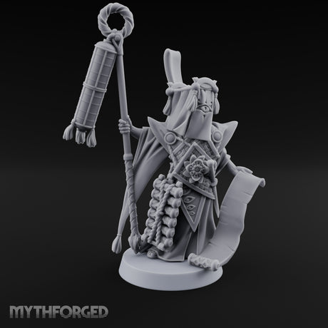 Scroll Unfurling Human Thunder Mage Miniature for Dungeons and Dragons, Pathfinder or other TTRPGs