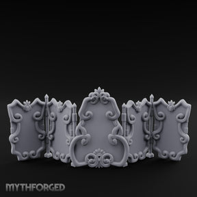 Scroll-Worked Spire-Tipped Noble Folding Screen Miniature for Dungeons and Dragons, Pathfinder or other TTRPGs