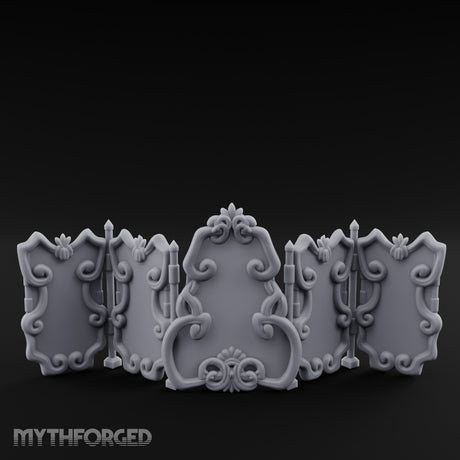 Scroll-Worked Spire-Tipped Noble Folding Screen Miniature for Dungeons and Dragons, Pathfinder or other TTRPGs