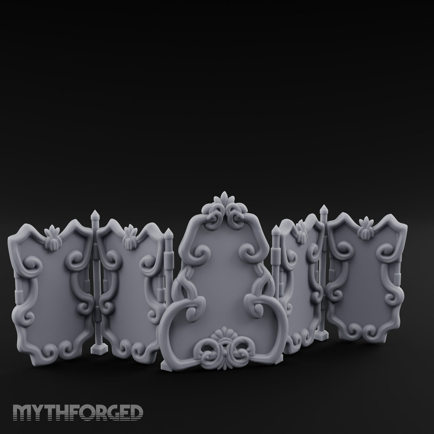 Scroll-Worked Spire-Tipped Noble Folding Screen Miniature for Dungeons and Dragons, Pathfinder or other TTRPGs