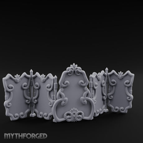 Scroll-Worked Spire-Tipped Noble Folding Screen Miniature for Dungeons and Dragons, Pathfinder or other TTRPGs