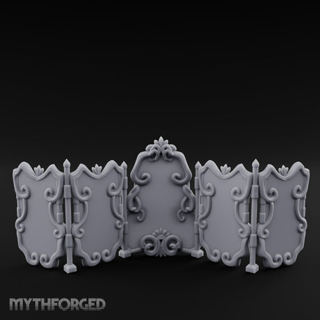 Scroll-Worked Spire-Tipped Noble Folding Screen Miniature for Dungeons and Dragons, Pathfinder or other TTRPGs