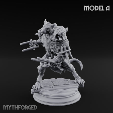 Scurrying Blade Wielding Ratfolk Warrior A Miniature for Dungeons and Dragons, Pathfinder or other TTRPGs