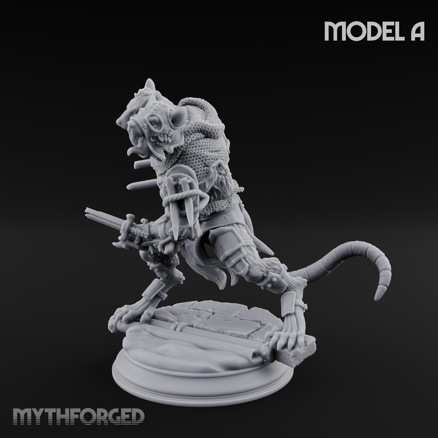 Scurrying Blade Wielding Ratfolk Warrior A Miniature for Dungeons and Dragons, Pathfinder or other TTRPGs