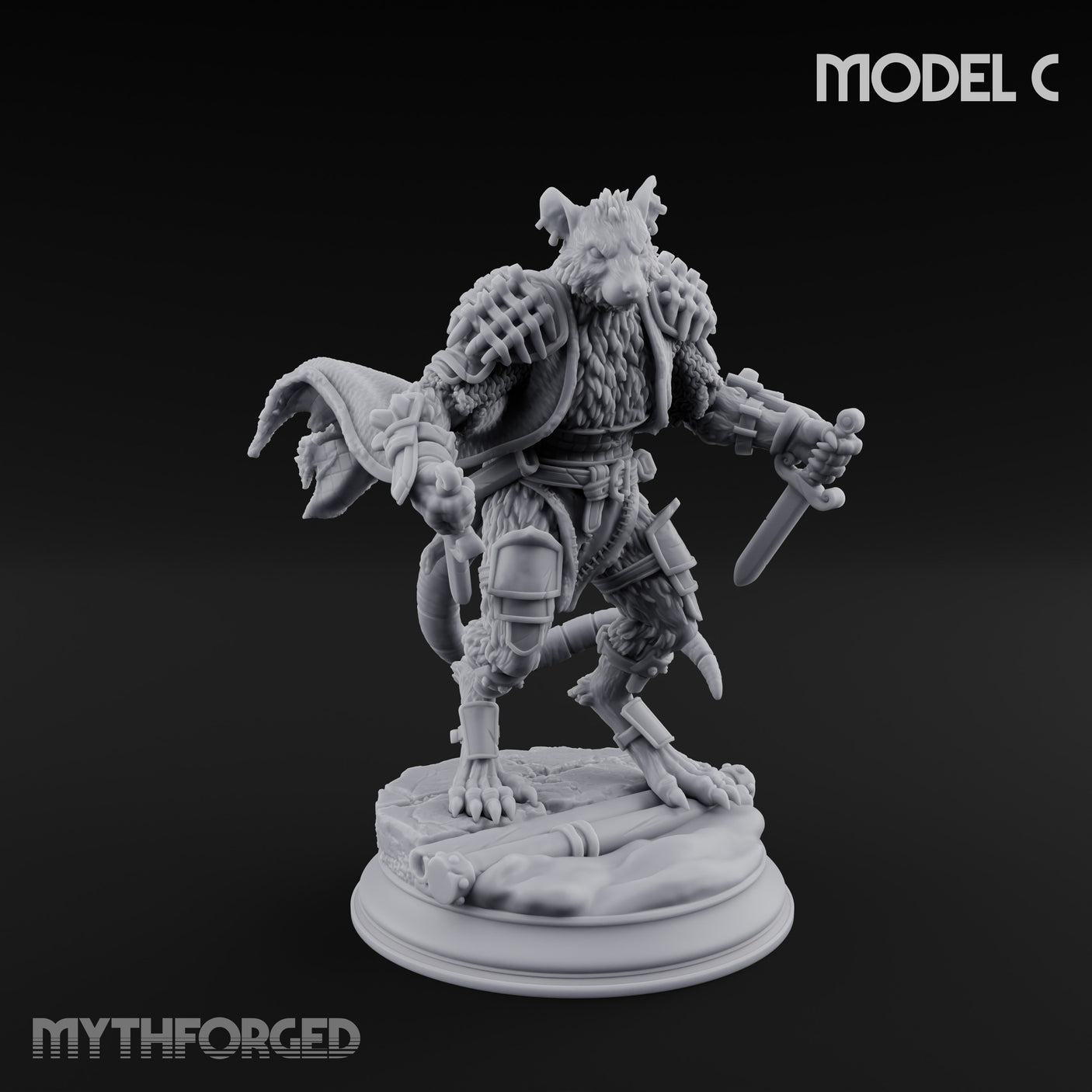 Scurrying Blade Wielding Ratfolk Warrior C Miniature for Dungeons and Dragons, Pathfinder or other TTRPGs