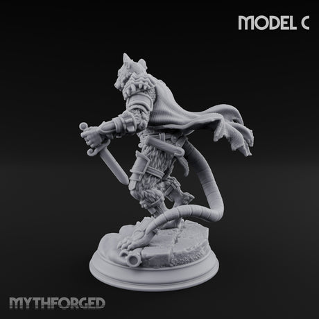 Scurrying Blade Wielding Ratfolk Warrior C Miniature for Dungeons and Dragons, Pathfinder or other TTRPGs
