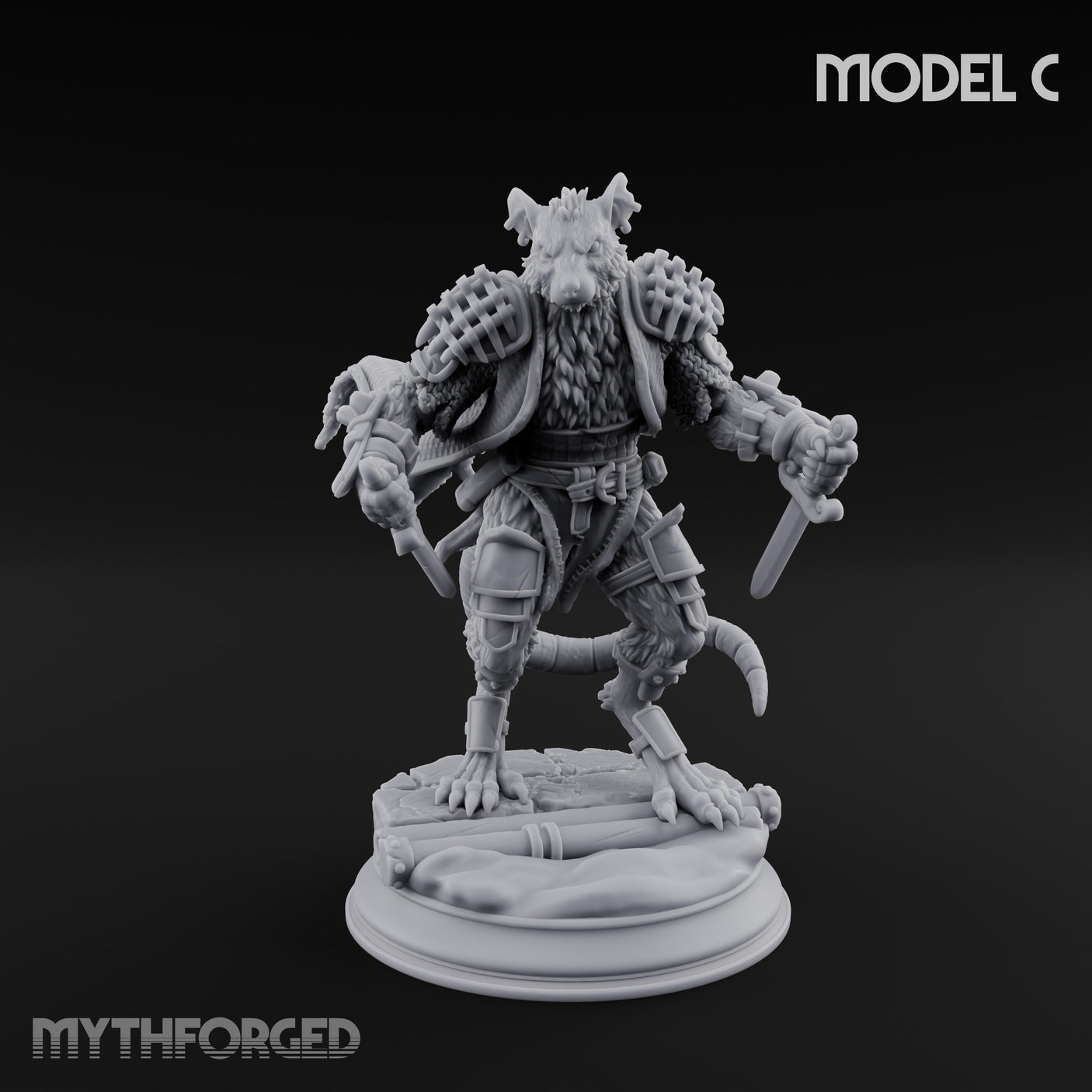 Scurrying Blade Wielding Ratfolk Warrior C Miniature for Dungeons and Dragons, Pathfinder or other TTRPGs