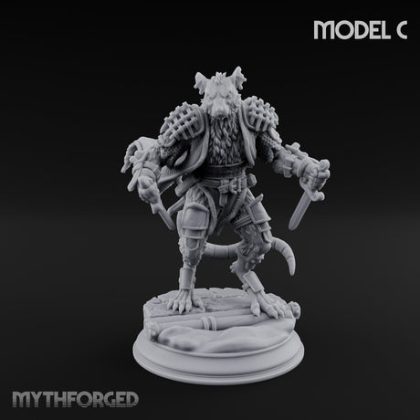 Scurrying Blade Wielding Ratfolk Warrior C Miniature for Dungeons and Dragons, Pathfinder or other TTRPGs