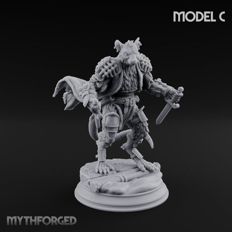 Scurrying Blade Wielding Ratfolk Warrior C Miniature for Dungeons and Dragons, Pathfinder or other TTRPGs