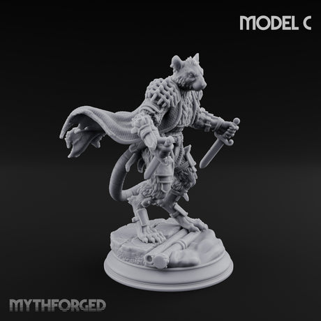 Scurrying Blade Wielding Ratfolk Warriors Miniature for Dungeons and Dragons, Pathfinder or other TTRPGs