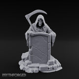Scythe-Bearing Shroud-Draped Grim Reaper Gravestone Miniature for Dungeons and Dragons, Pathfinder or other TTRPGs