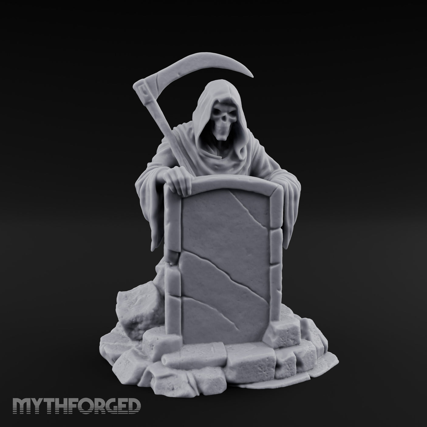Scythe-Bearing Shroud-Draped Grim Reaper Gravestone Miniature for Dungeons and Dragons, Pathfinder or other TTRPGs