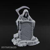 Scythe-Bearing Shroud-Draped Grim Reaper Gravestone Miniature for Dungeons and Dragons, Pathfinder or other TTRPGs
