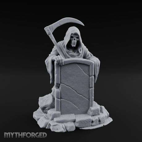 Scythe-Bearing Shroud-Draped Grim Reaper Gravestone Miniature for Dungeons and Dragons, Pathfinder or other TTRPGs