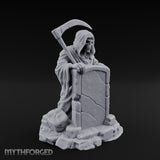 Scythe-Bearing Shroud-Draped Grim Reaper Gravestone Miniature for Dungeons and Dragons, Pathfinder or other TTRPGs