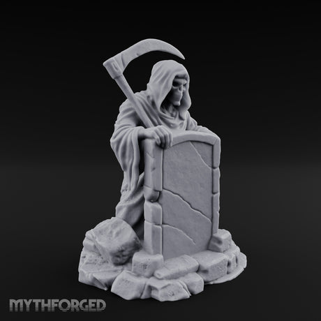 Scythe-Bearing Shroud-Draped Grim Reaper Gravestone Miniature for Dungeons and Dragons, Pathfinder or other TTRPGs