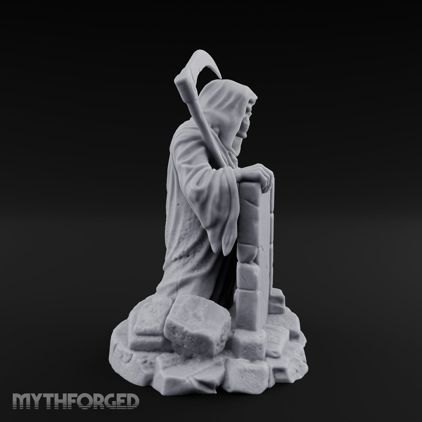 Scythe-Bearing Shroud-Draped Grim Reaper Gravestone Miniature for Dungeons and Dragons, Pathfinder or other TTRPGs