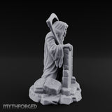 Scythe-Bearing Shroud-Draped Grim Reaper Gravestone Miniature for Dungeons and Dragons, Pathfinder or other TTRPGs