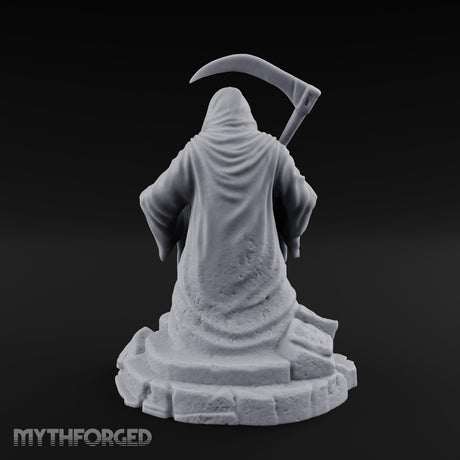 Scythe-Bearing Shroud-Draped Grim Reaper Gravestone Miniature for Dungeons and Dragons, Pathfinder or other TTRPGs
