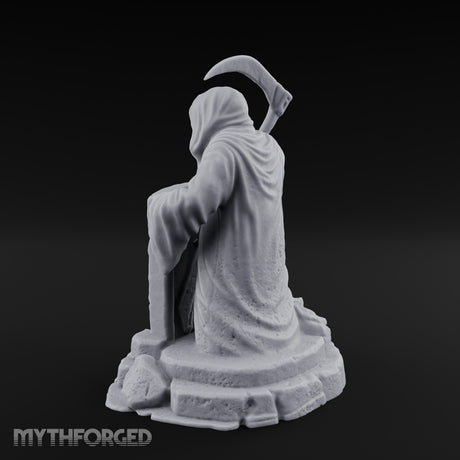 Scythe-Bearing Shroud-Draped Grim Reaper Gravestone Miniature for Dungeons and Dragons, Pathfinder or other TTRPGs