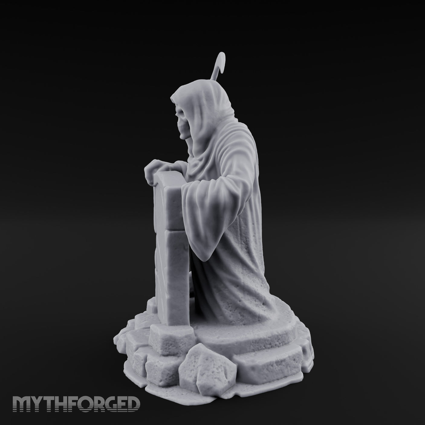 Scythe-Bearing Shroud-Draped Grim Reaper Gravestone Miniature for Dungeons and Dragons, Pathfinder or other TTRPGs
