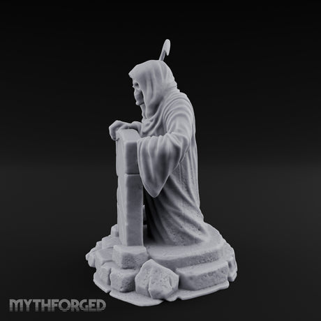 Scythe-Bearing Shroud-Draped Grim Reaper Gravestone Miniature for Dungeons and Dragons, Pathfinder or other TTRPGs