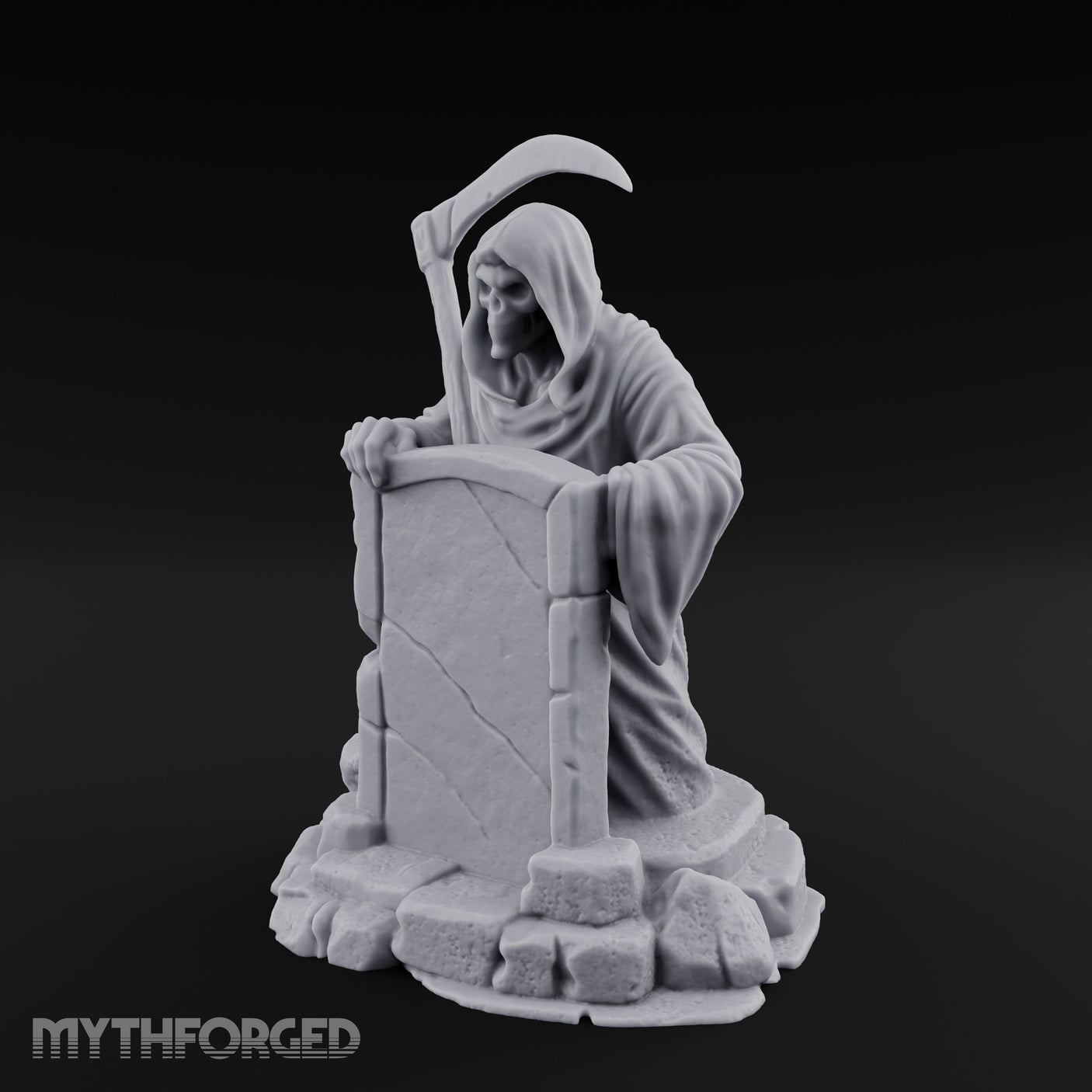 Scythe-Bearing Shroud-Draped Grim Reaper Gravestone Miniature for Dungeons and Dragons, Pathfinder or other TTRPGs
