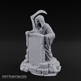 Scythe-Bearing Shroud-Draped Grim Reaper Gravestone Miniature for Dungeons and Dragons, Pathfinder or other TTRPGs