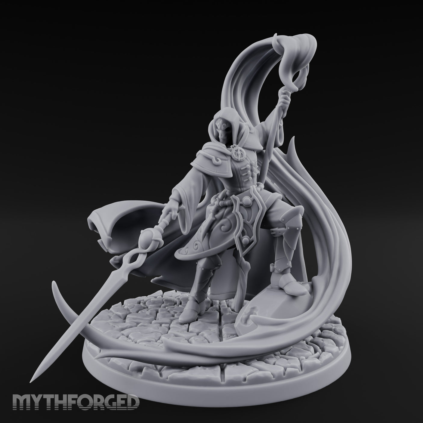 Scythe Dragging Banner Raising Warforged Pilgrim Miniature for Dungeons and Dragons, Pathfinder or other TTRPGs
