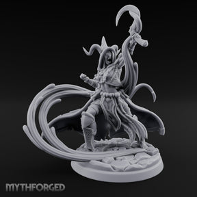 Scythe Shrieking Cape Billowing Tiefling Warlock Miniature for Dungeons and Dragons, Pathfinder or other TTRPGs