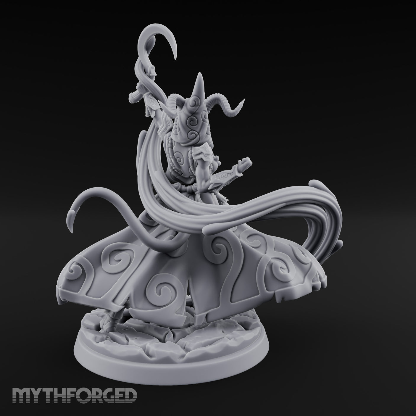 Scythe Shrieking Cape Billowing Tiefling Warlock Miniature for Dungeons and Dragons, Pathfinder or other TTRPGs