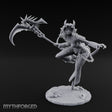Scythe Sweeping Knee Raised Tiefling Reaper Miniature for Dungeons and Dragons, Pathfinder or other TTRPGs