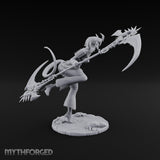 Scythe Sweeping Knee Raised Tiefling Reaper Miniature for Dungeons and Dragons, Pathfinder or other TTRPGs