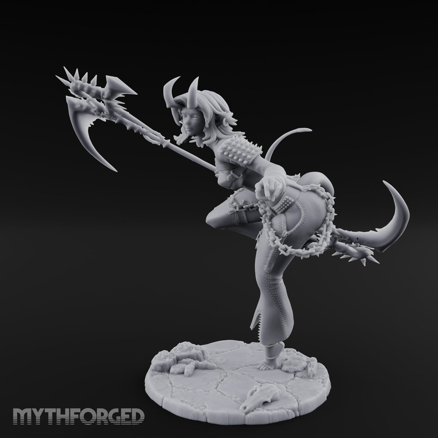 Scythe Sweeping Knee Raised Tiefling Reaper Miniature for Dungeons and Dragons, Pathfinder or other TTRPGs