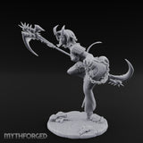 Scythe Sweeping Knee Raised Tiefling Reaper Miniature for Dungeons and Dragons, Pathfinder or other TTRPGs