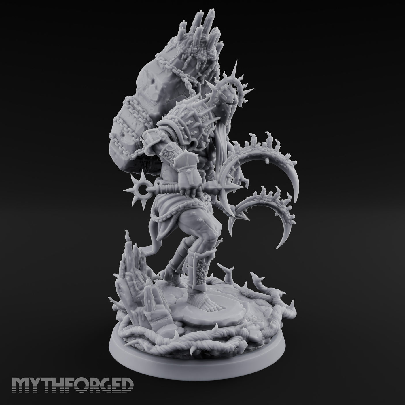 Scythe Swinging Demon Crusader Miniature for Dungeons and Dragons, Pathfinder or other TTRPGs