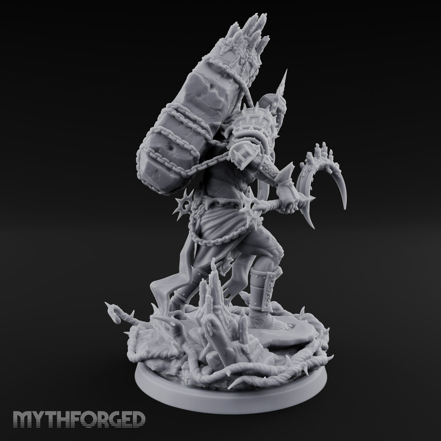 Scythe Swinging Demon Crusader Miniature for Dungeons and Dragons, Pathfinder or other TTRPGs