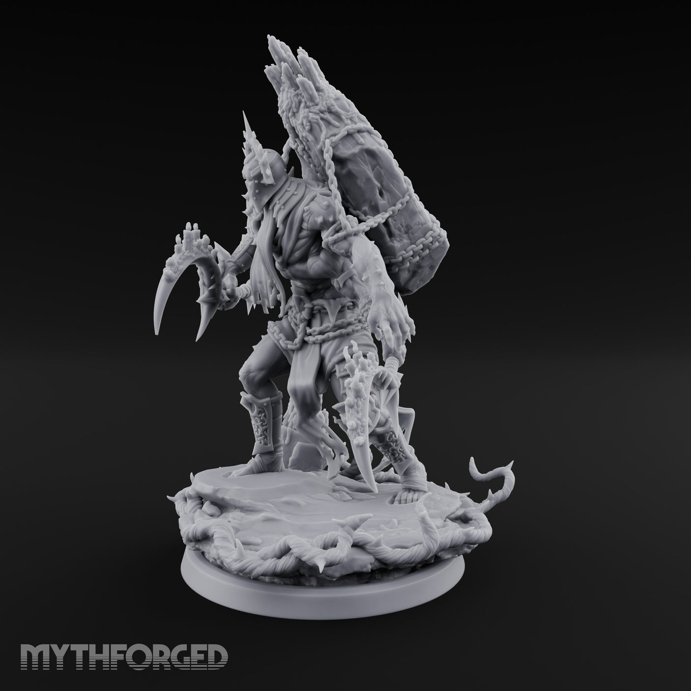 Scythe Swinging Demon Crusader Miniature for Dungeons and Dragons, Pathfinder or other TTRPGs