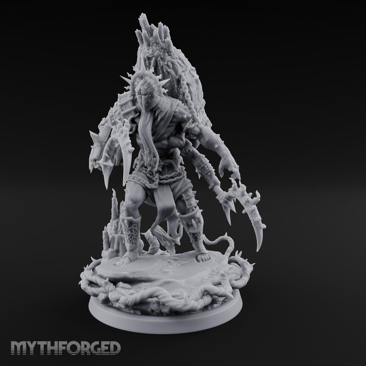 Scythe Swinging Demon Crusader Miniature for Dungeons and Dragons, Pathfinder or other TTRPGs