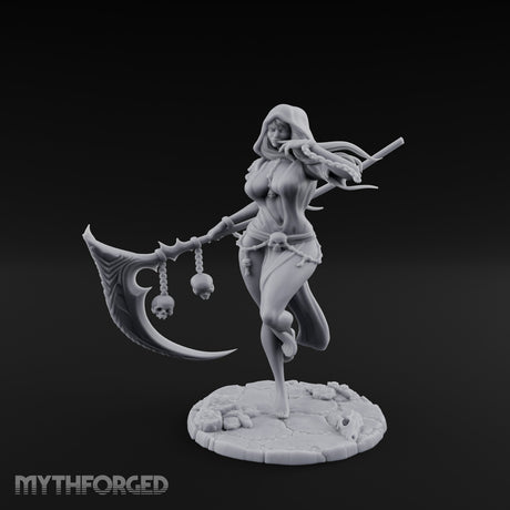 Scythe Trailing Knee Raised Human Reaper Miniature for Dungeons and Dragons, Pathfinder or other TTRPGs