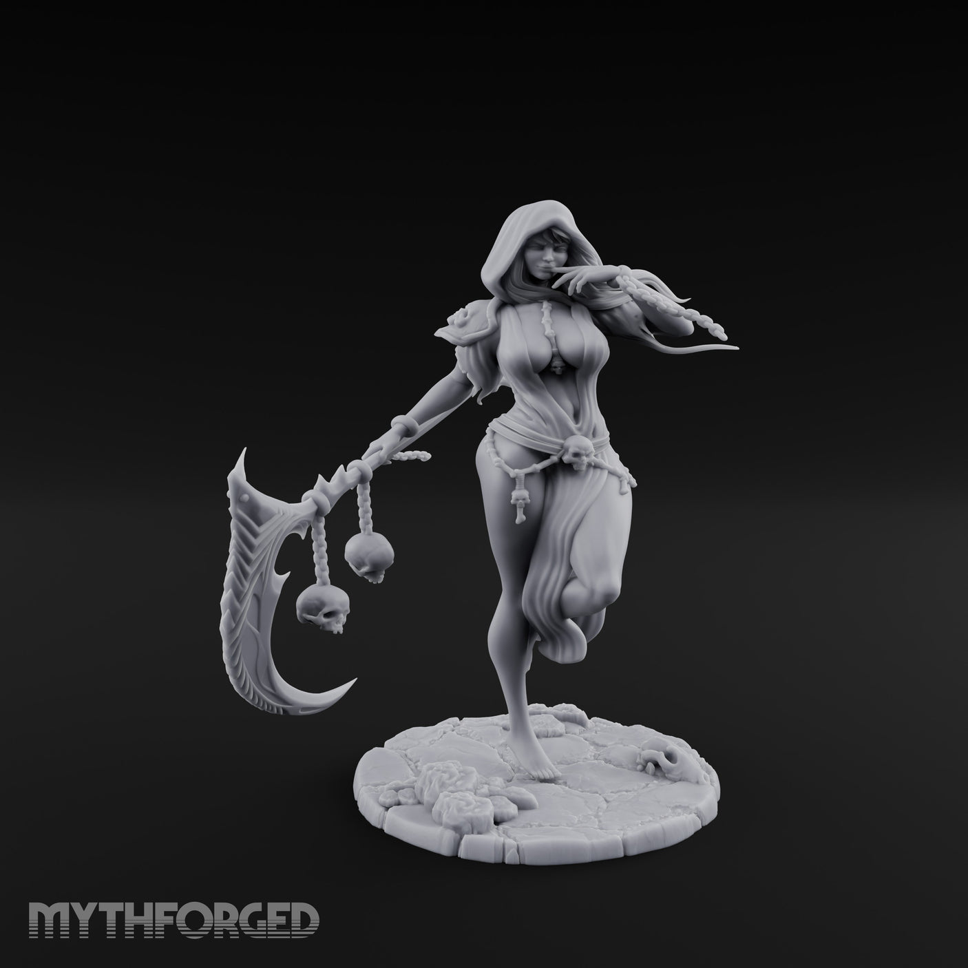 Scythe Trailing Knee Raised Human Reaper Miniature for Dungeons and Dragons, Pathfinder or other TTRPGs