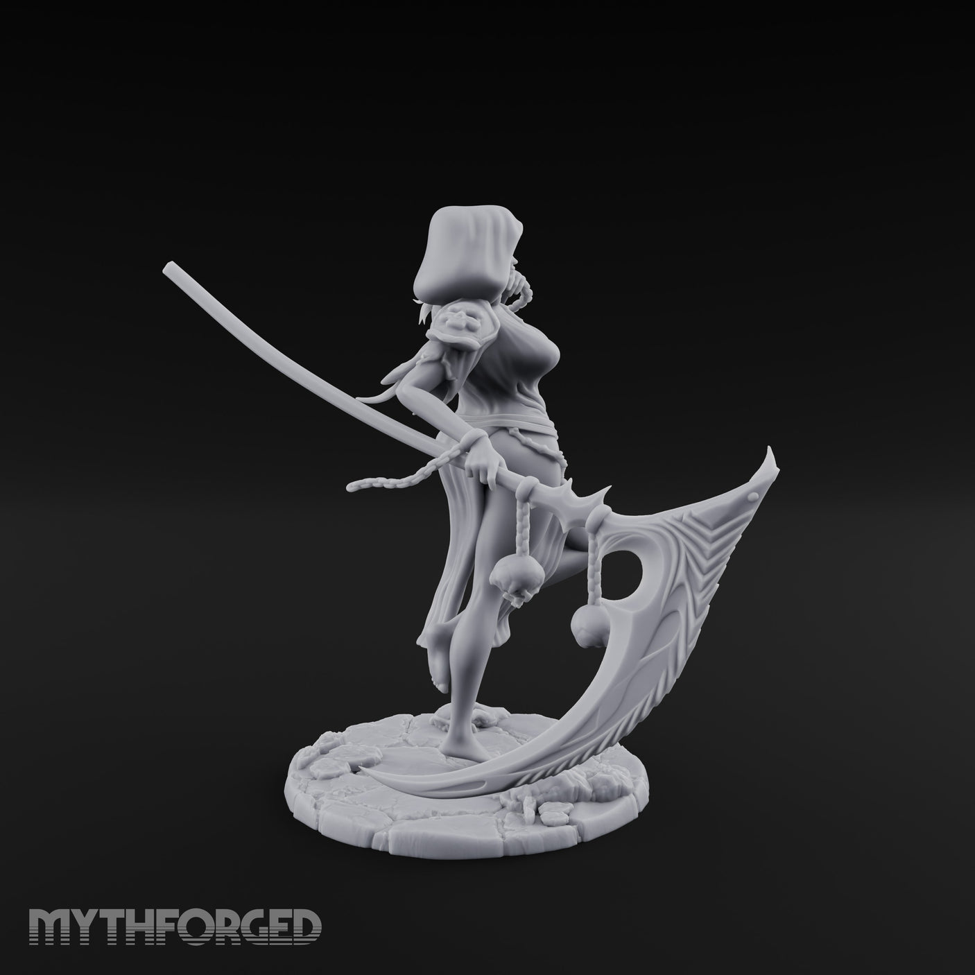 Scythe Trailing Knee Raised Human Reaper Miniature for Dungeons and Dragons, Pathfinder or other TTRPGs