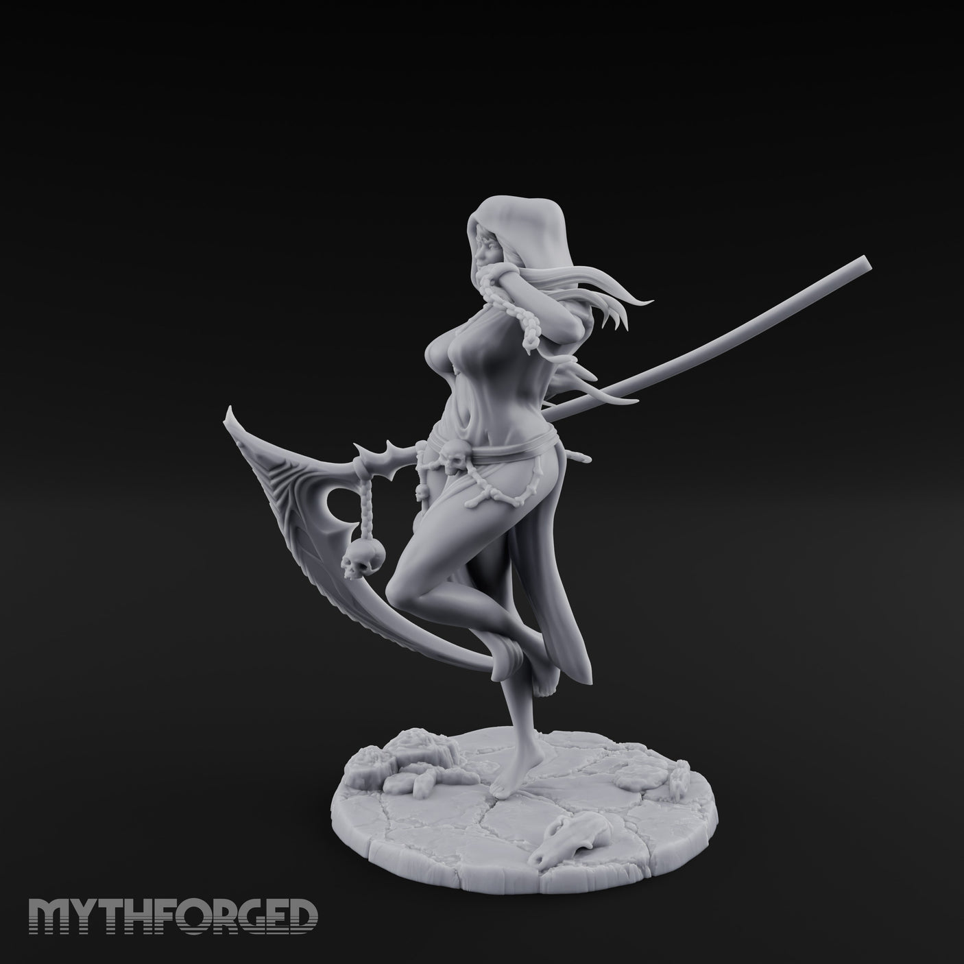 Scythe Trailing Knee Raised Human Reaper Miniature for Dungeons and Dragons, Pathfinder or other TTRPGs
